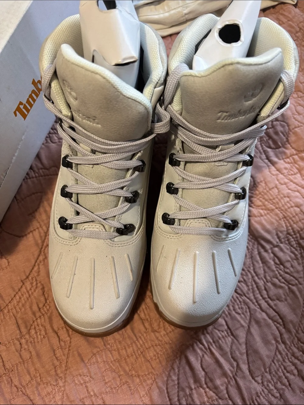 Timberland Kids' Heather Gray Hiking Boots with Tan Sole